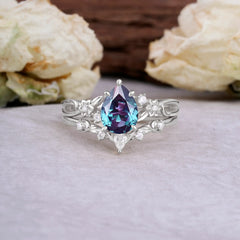 Art Nouveau 5-Prong Pear Cut Alexandrite Ring