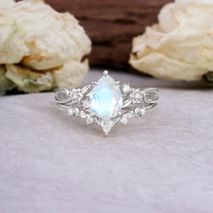 Art Nouveau 5-Prong Pear Cut Moonstone Ring