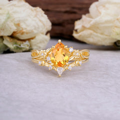 Art Nouveau 5-Prong Pear Cut Citrine Ring