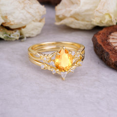 Art Nouveau 5-Prong Pear Cut Citrine Ring