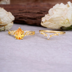 Art Nouveau 5-Prong Pear Cut Citrine Ring