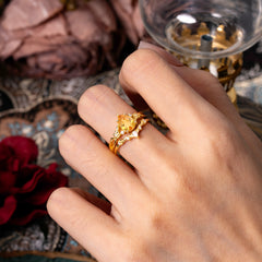 Art Nouveau 5-Prong Pear Cut Citrine Ring