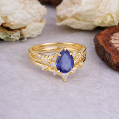 Art Nouveau 5-Prong Pear Cut Tanzanite Ring