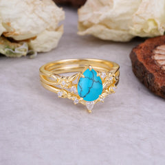 Art Nouveau 5-Prong Pear Cut Turquoise Ring