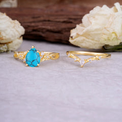 Art Nouveau 5-Prong Pear Cut Turquoise Ring