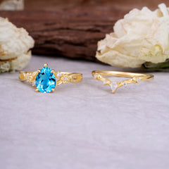 Art Nouveau 5-Prong Pear Cut Aquamarine Ring