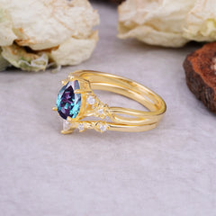 Art Nouveau 5-Prong Pear Cut Alexandrite Ring