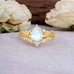 Art Nouveau 5-Prong Pear Cut Moonstone Ring