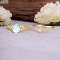 Art Nouveau 5-Prong Pear Cut Moonstone Ring