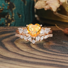 Bohemian Heart 4-Prong Heart Cut Citrine Stacking Ring