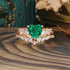 Bohemian Heart 3-Prong Heart Cut Emerald Stacking Ring