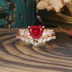 Bohemian Heart 3-Prong Heart Cut Ruby Stacking Ring