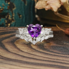 Bohemian Heart 4-Prong Heart Cut Amethyst Stacking Ring