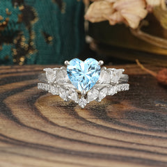Bohemian Heart 3-Prong Heart Cut Aquamarine Stacking Ring