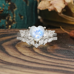 Bohemian Heart 4-Prong Heart Cut Moonstone Stacking Ring