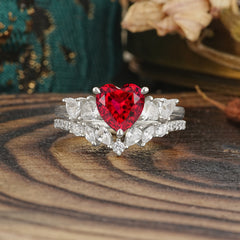 Bohemian Heart 3-Prong Heart Cut Ruby Stacking Ring