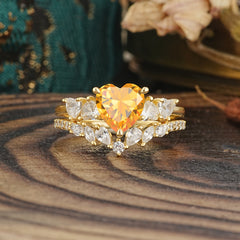 Bohemian Heart 4-Prong Heart Cut Citrine Stacking Ring