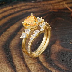 Bohemian Heart 4-Prong Heart Cut Citrine Stacking Ring