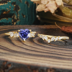 Bohemian Heart 4-Prong Heart Cut Tanzanite Stacking Ring
