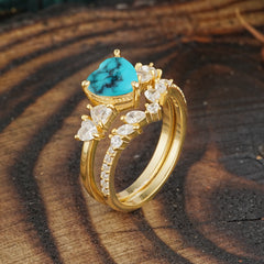 Bohemian Heart 3-Prong Heart Cut Turquoise Stacking Ring