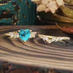 Bohemian Heart 3-Prong Heart Cut Turquoise Stacking Ring