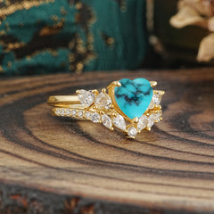 Bohemian Heart 3-Prong Heart Cut Turquoise Stacking Ring