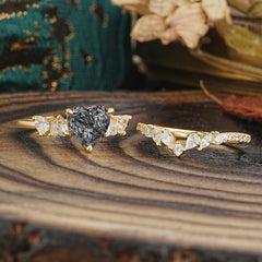 Bohemian Heart 4-Prong Heart Cut Black Rutilated Quartz Stacking Ring