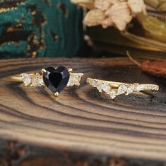 Bohemian Heart 4-Prong Heart Cut  Black Onyx Stacking Ring