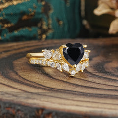 Bohemian Heart 4-Prong Heart Cut  Black Onyx Stacking Ring