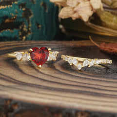 Bohemian Heart 4-Prong Heart Cut Garnet Stacking Ring