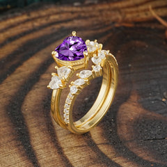 Bohemian Heart 4-Prong Heart Cut Amethyst Stacking Ring