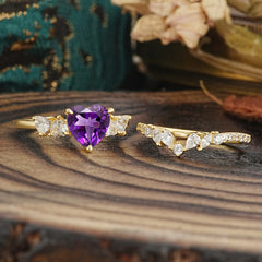 Bohemian Heart 4-Prong Heart Cut Amethyst Stacking Ring