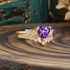 Bohemian Heart 4-Prong Heart Cut Amethyst Stacking Ring