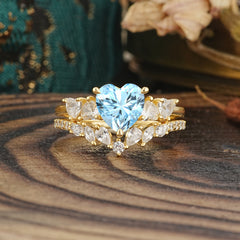 Bohemian Heart 3-Prong Heart Cut Aquamarine Stacking Ring