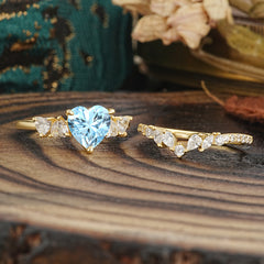 Bohemian Heart 3-Prong Heart Cut Aquamarine Stacking Ring