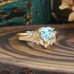 Bohemian Heart 3-Prong Heart Cut Aquamarine Stacking Ring