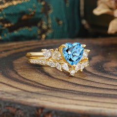 Bohemian Heart 3-Prong Heart Cut Aquamarine Stacking Ring