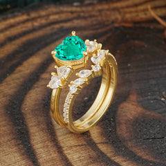 Bohemian Heart 3-Prong Heart Cut Emerald Stacking Ring