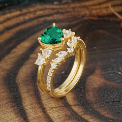 Bohemian Heart 3-Prong Heart Cut Emerald Stacking Ring