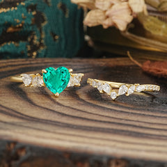Bohemian Heart 3-Prong Heart Cut Emerald Stacking Ring