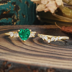 Bohemian Heart 3-Prong Heart Cut Emerald Stacking Ring