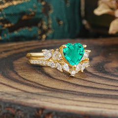 Bohemian Heart 3-Prong Heart Cut Emerald Stacking Ring