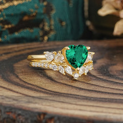 Bohemian Heart 3-Prong Heart Cut Emerald Stacking Ring