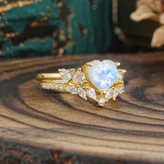 Bohemian Heart 4-Prong Heart Cut Moonstone Stacking Ring