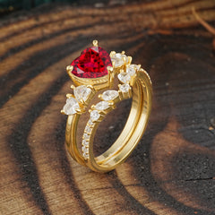 Bohemian Heart 3-Prong Heart Cut Ruby Stacking Ring