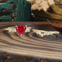 Bohemian Heart 3-Prong Heart Cut Ruby Stacking Ring