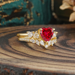 Bohemian Heart 3-Prong Heart Cut Ruby Stacking Ring