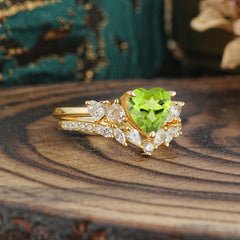 Bohemian Heart 4-Prong Heart Cut Peridot Stacking Ring