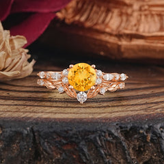 Vintage Botanical 4-Prong Round Cut Citrine Ring