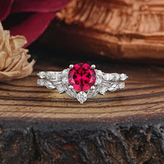 Vintage Botanical 4-Prong Round Cut Ruby Ring